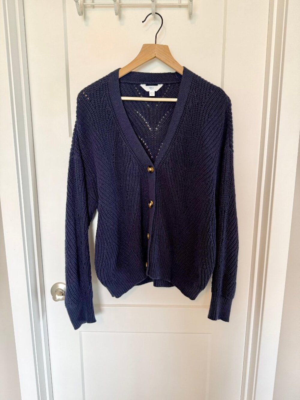 Time and Tru Navy Slouchy Button-Front Cardigan Sweater L Cotton
